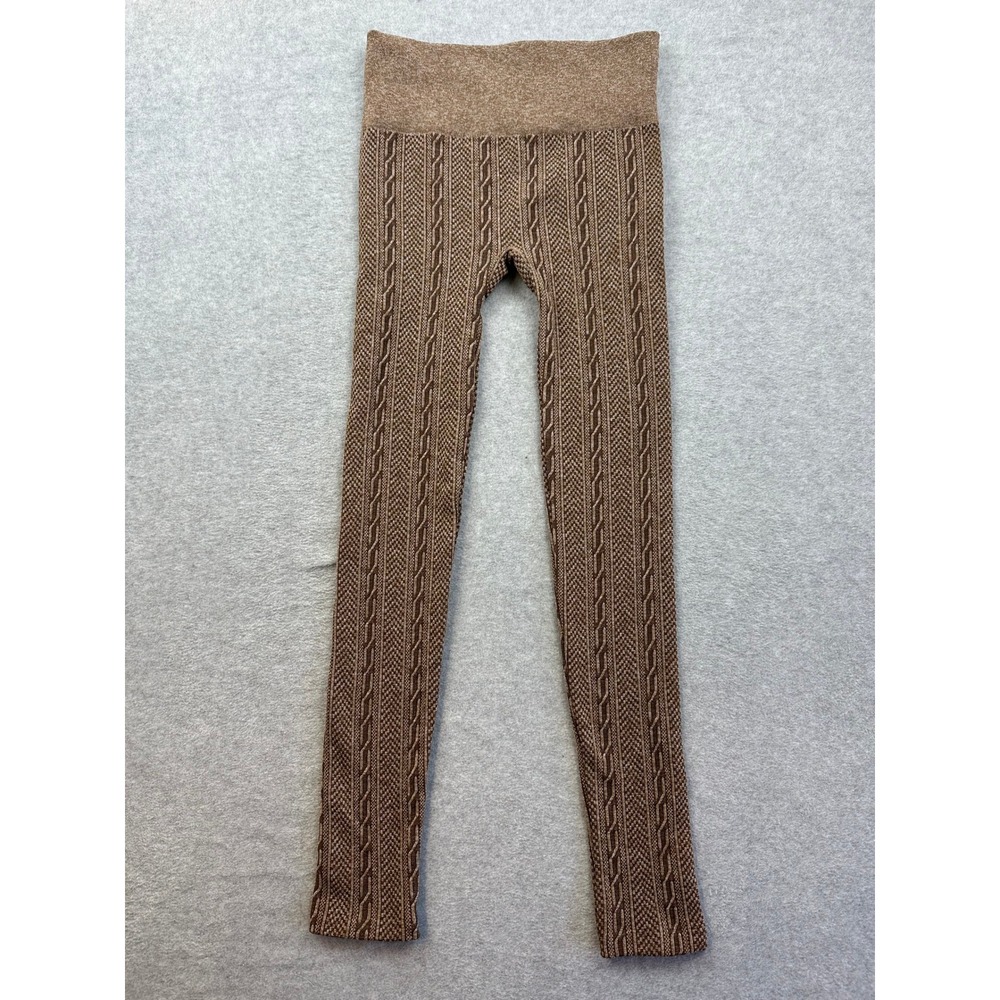 French Laundry Brown Cable Knit Print Fleece Lined Leggings Womens SM 0704
